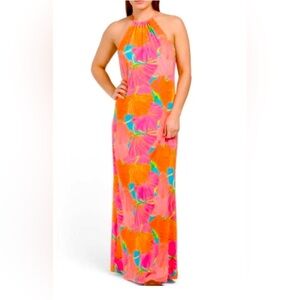 NWT Trina Turk Milan Gingko Floral halter maxi dress. Sz XL.